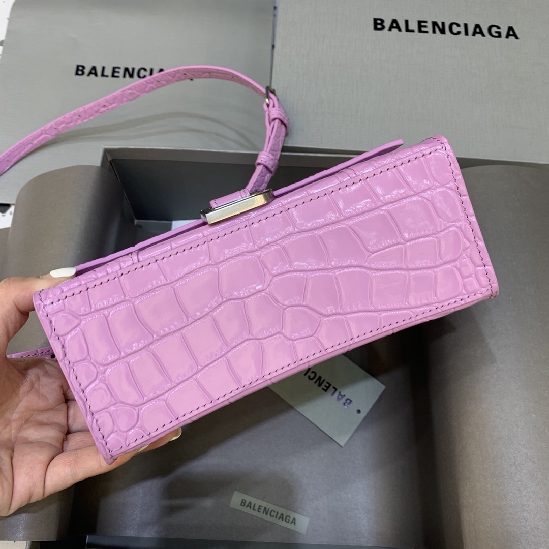 Balenciaga Hourglass XS Handbag Crocodile Embossed Shoulder Bag Pink Purple